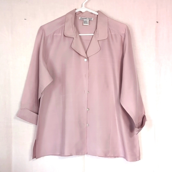 Vintage Samantha Taylor Mauve Silk 3/4 Sleeve Button Up Size 14 - Picture 1 of 5